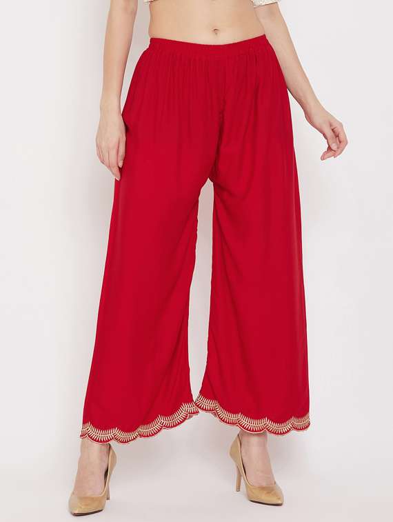 red rayon palazzos
