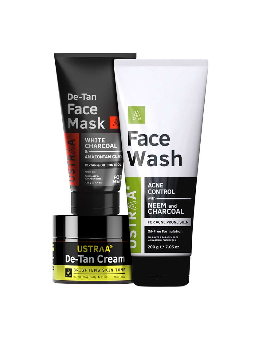 ustraa face wash- neem & charcoal - 200g, de tan cream - 50g & face mask oily skin - 125g