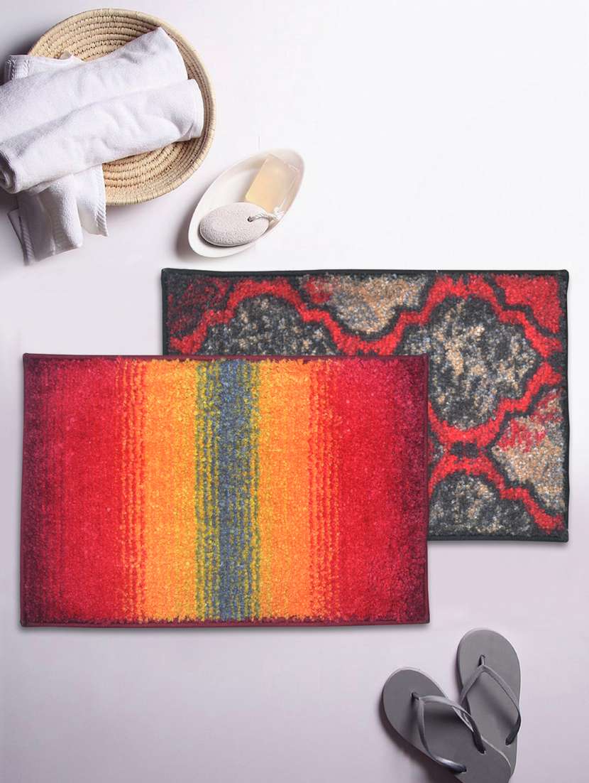bianca soft-cotton bath mat with rubber back -2pc small (super dry) abstract-red/brown5 red/brown5