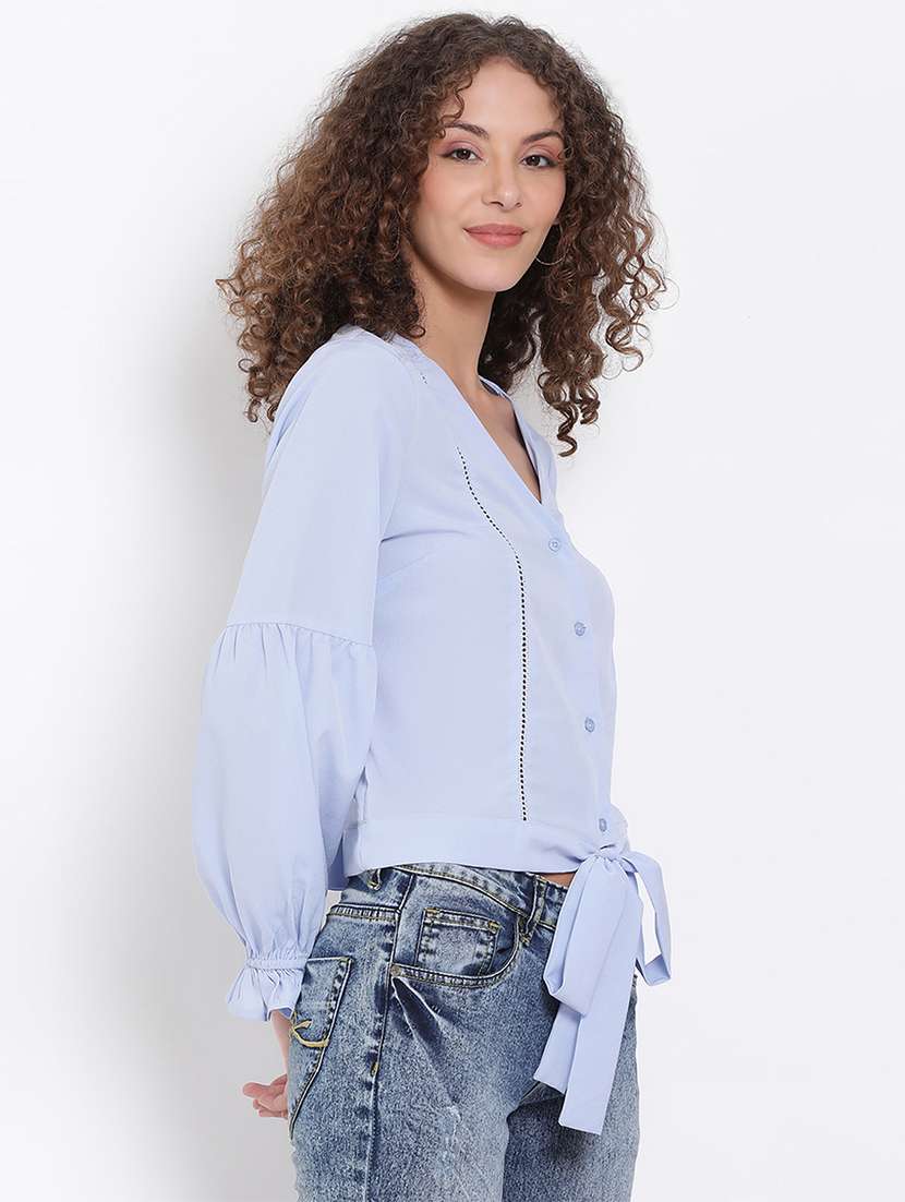 tie front crop top - 17655723 -  Standard Image - 1