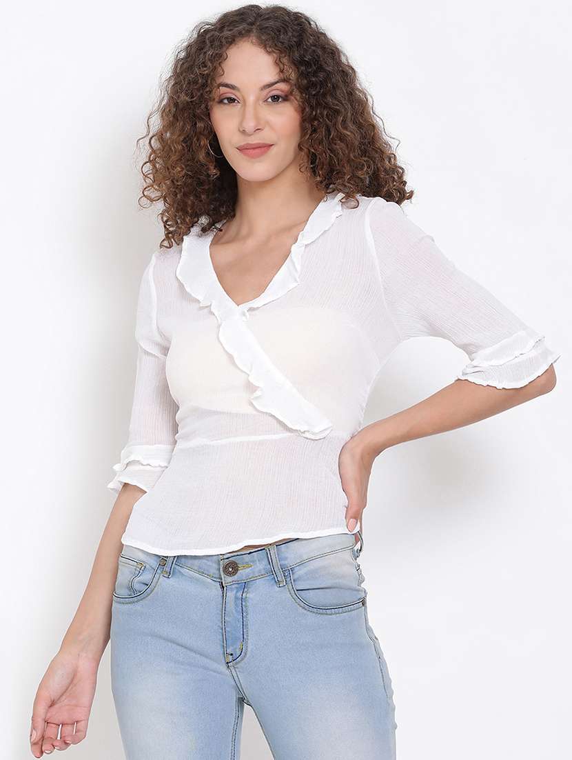 women's straight overlap neck top