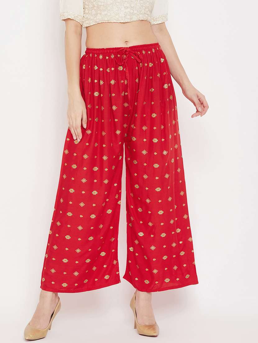 red rayon palazzos