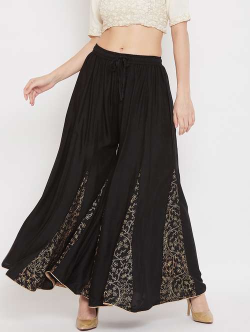 black printed flared palazzo - 17656979 -  Standard Image - 0