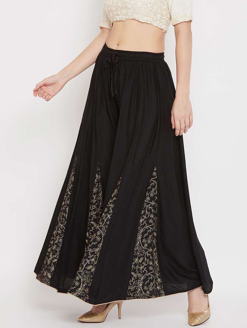black printed flared palazzo - 17656979 - Standard Image - 1