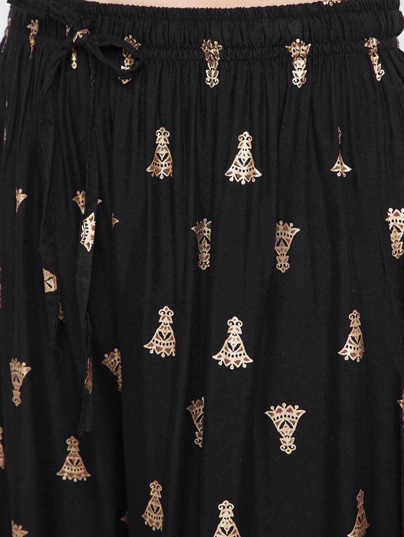 Black Foil Print Flared Palazzo