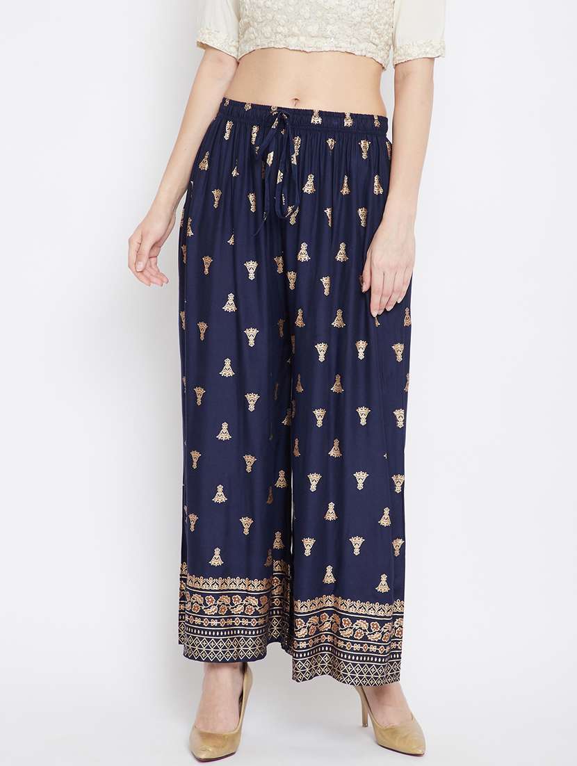 navy rayon flared palazzo