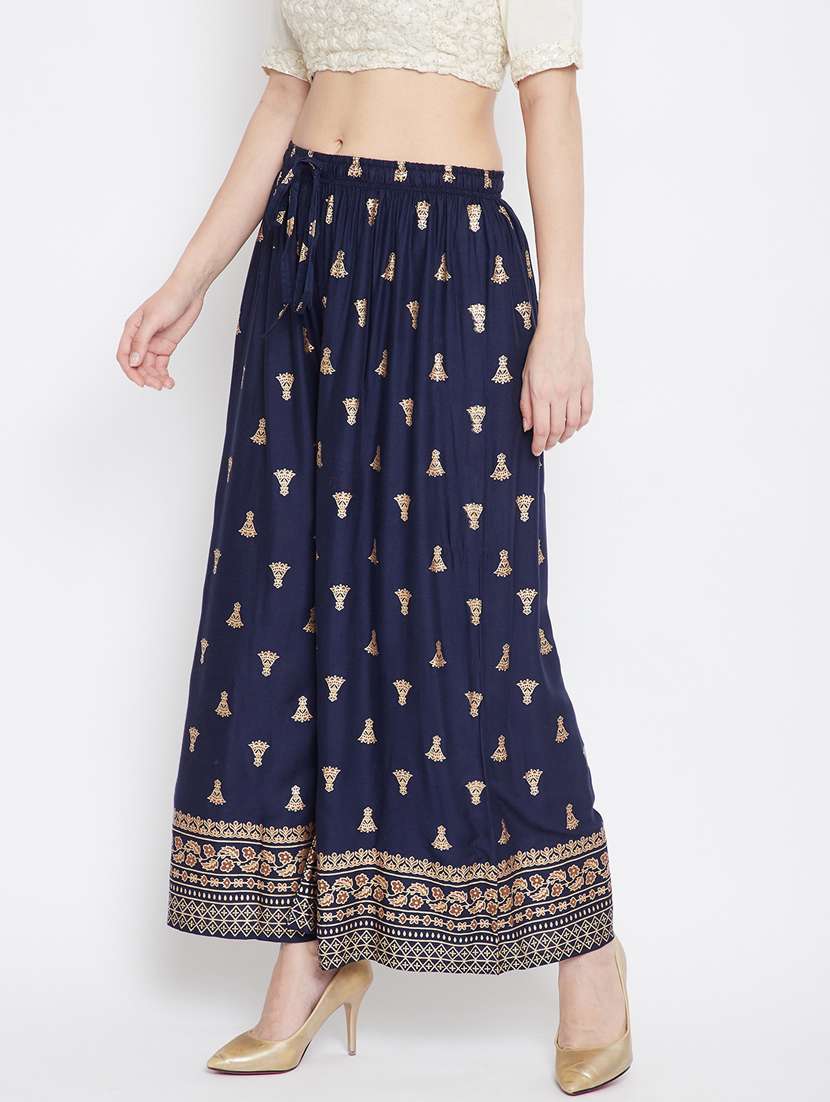 navy rayon flared palazzo - 17656994 -  Standard Image - 1