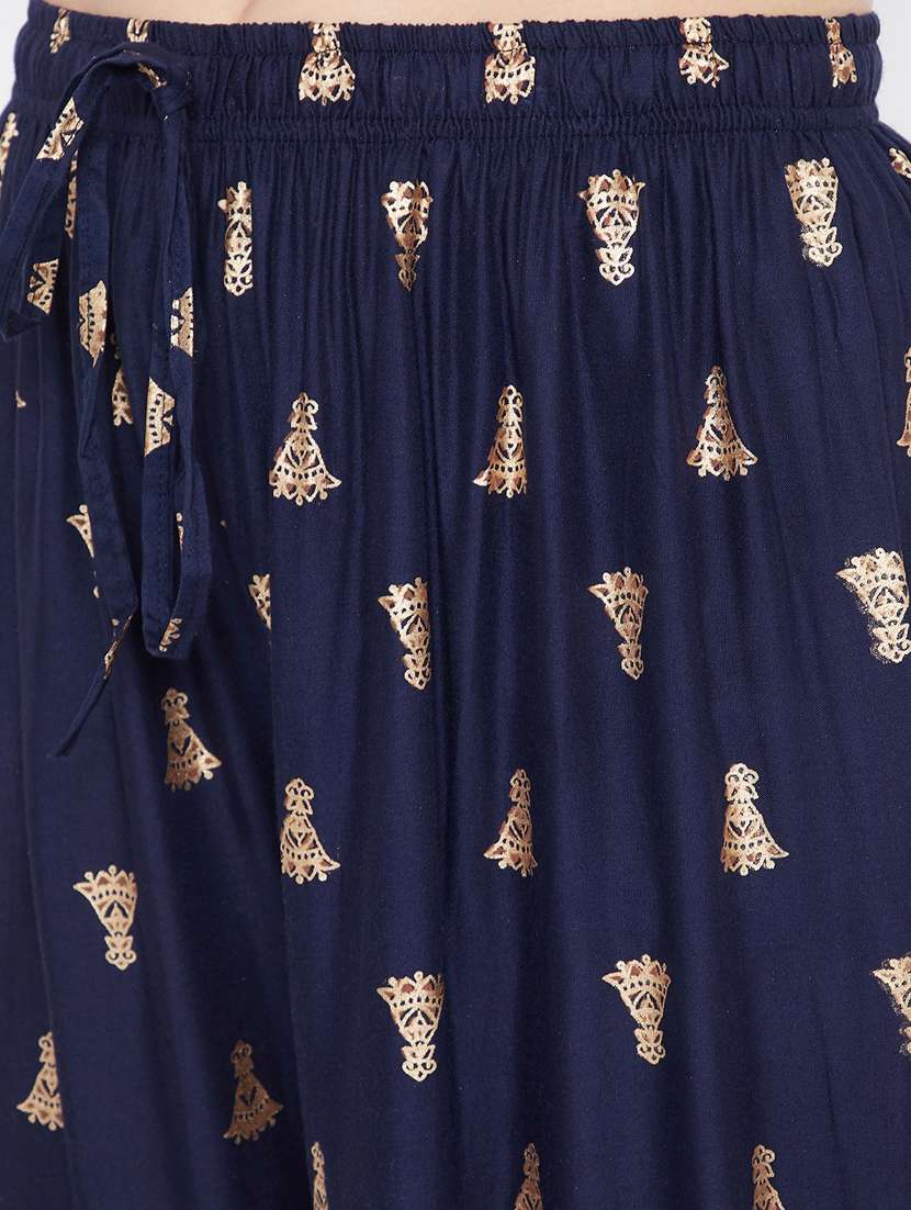 navy rayon flared palazzo - 17656994 -  Standard Image - 4