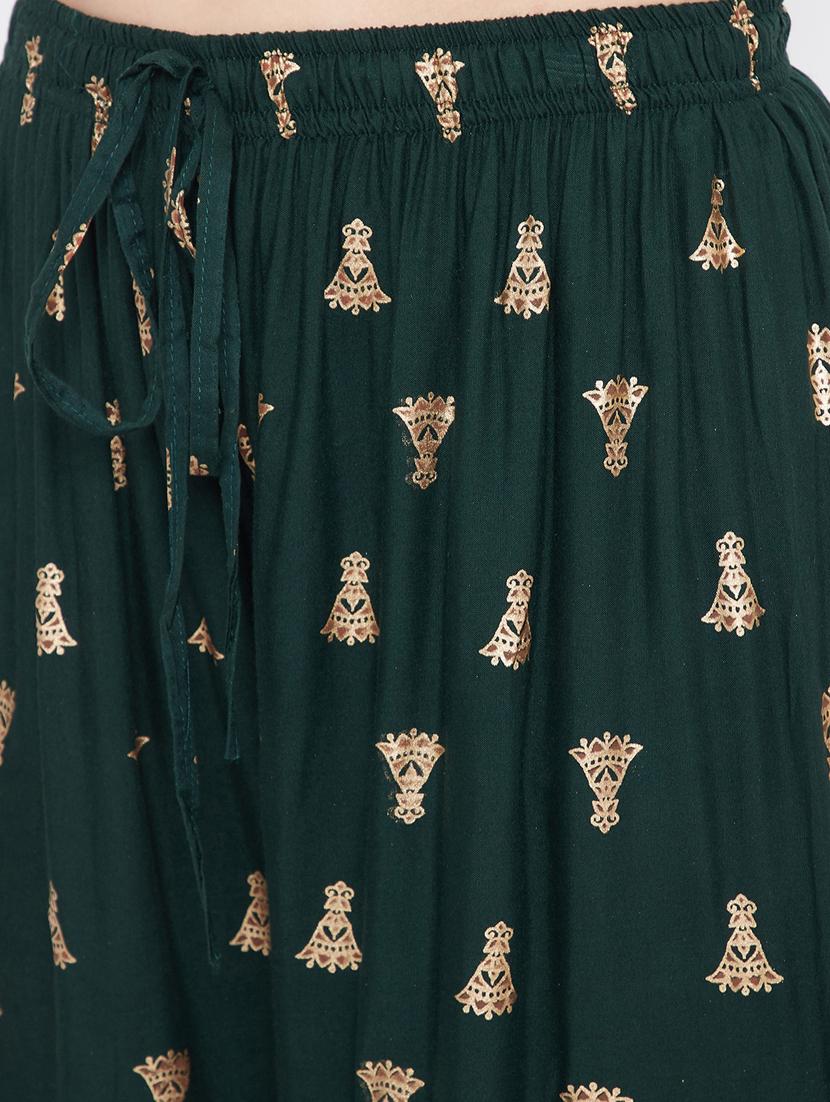 green rayon flared palazzo - 17656995 - Standard Image - 4