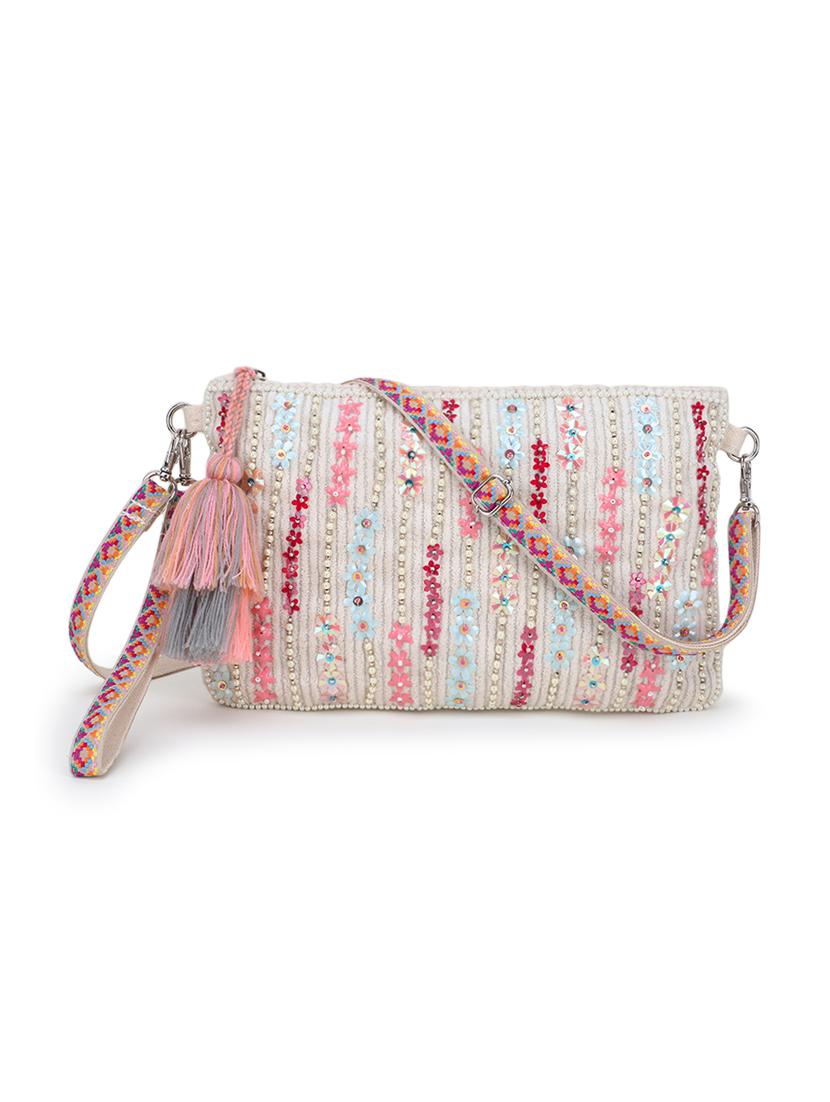 cream embellished handloom sling bag - 17657530 -  Zoom Image - 0