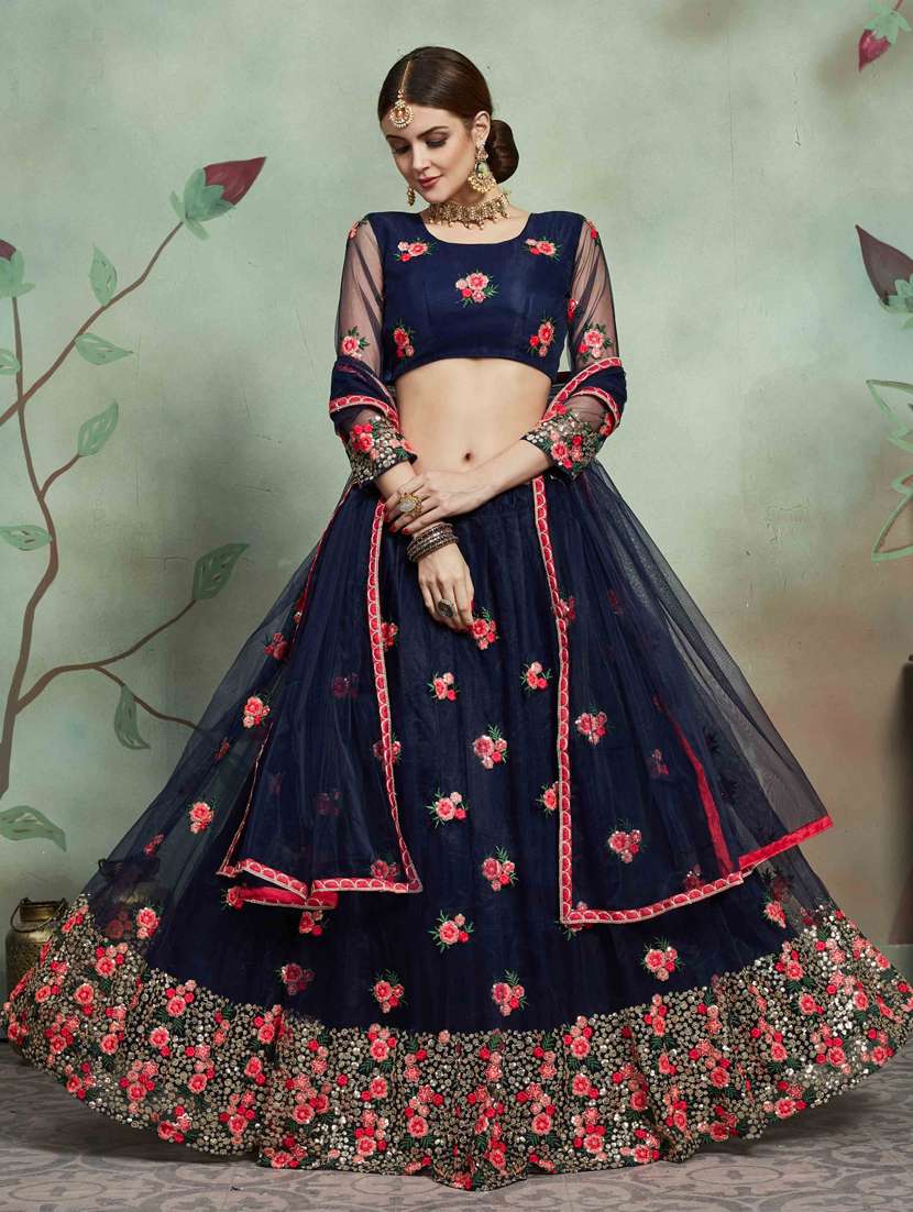 blue net flared lehenga - 17658143 - Standard Image - 1