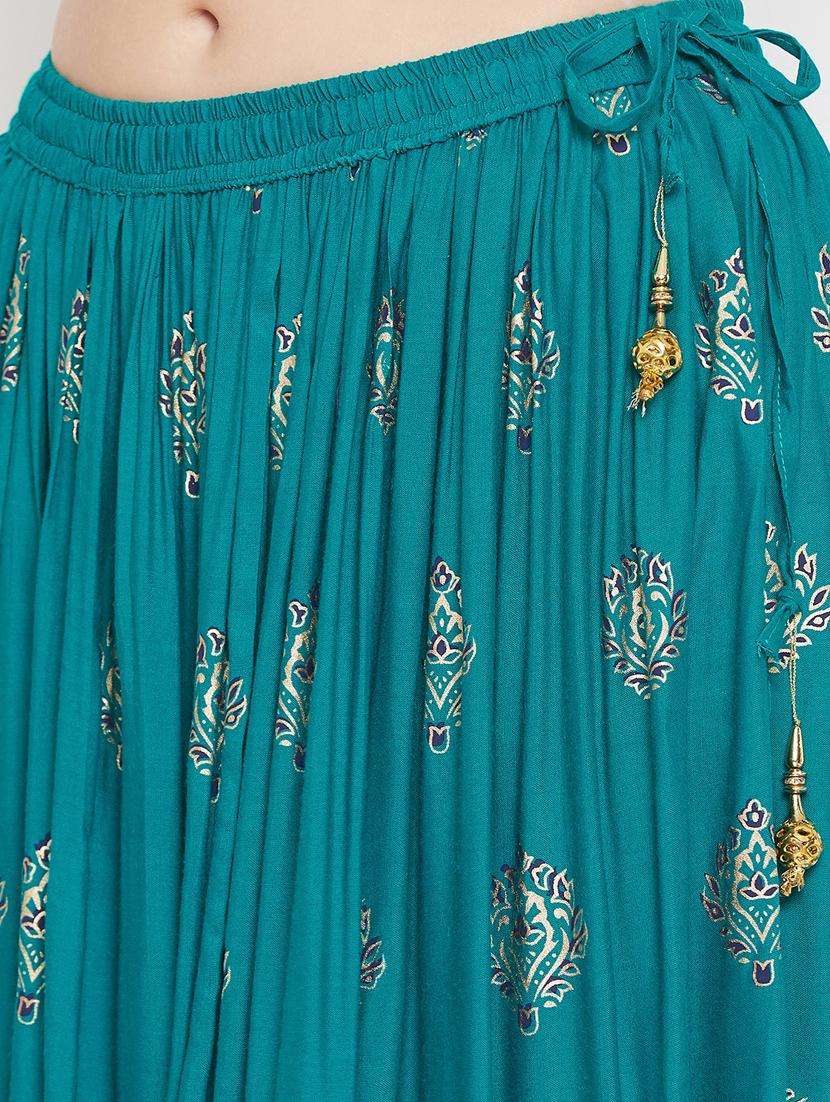 teal rayon flared skirt - 17659198 -  Standard Image - 1