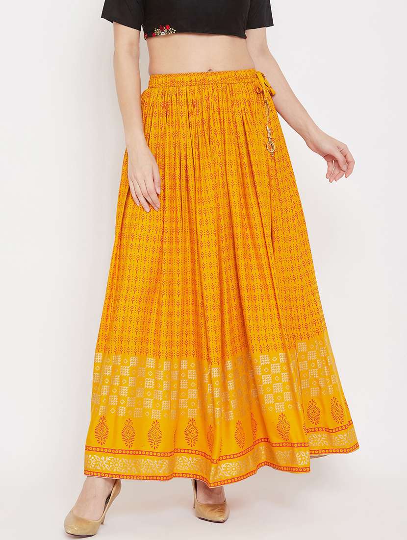 mustard rayon flared skirt
