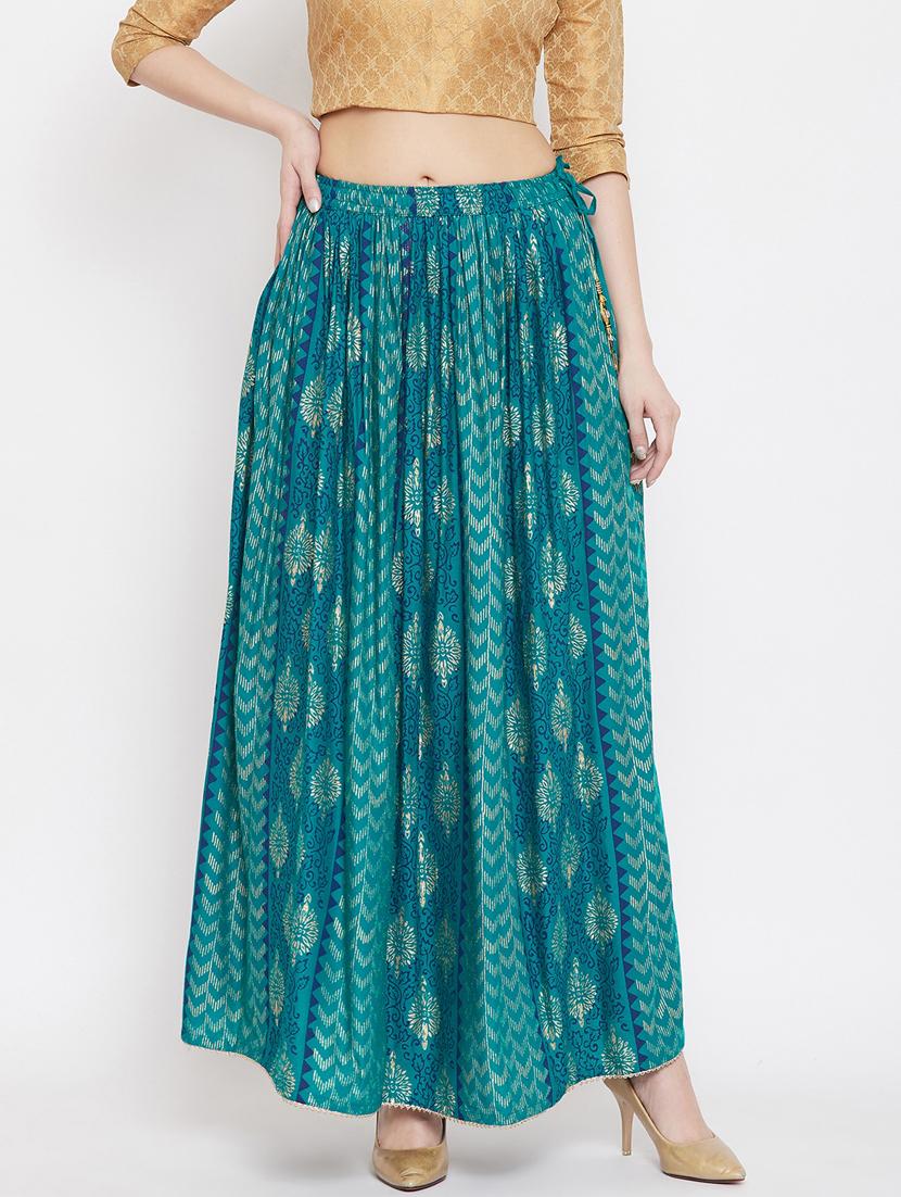 blue rayon flared skirt - 17659211 - Zoom Image - 0