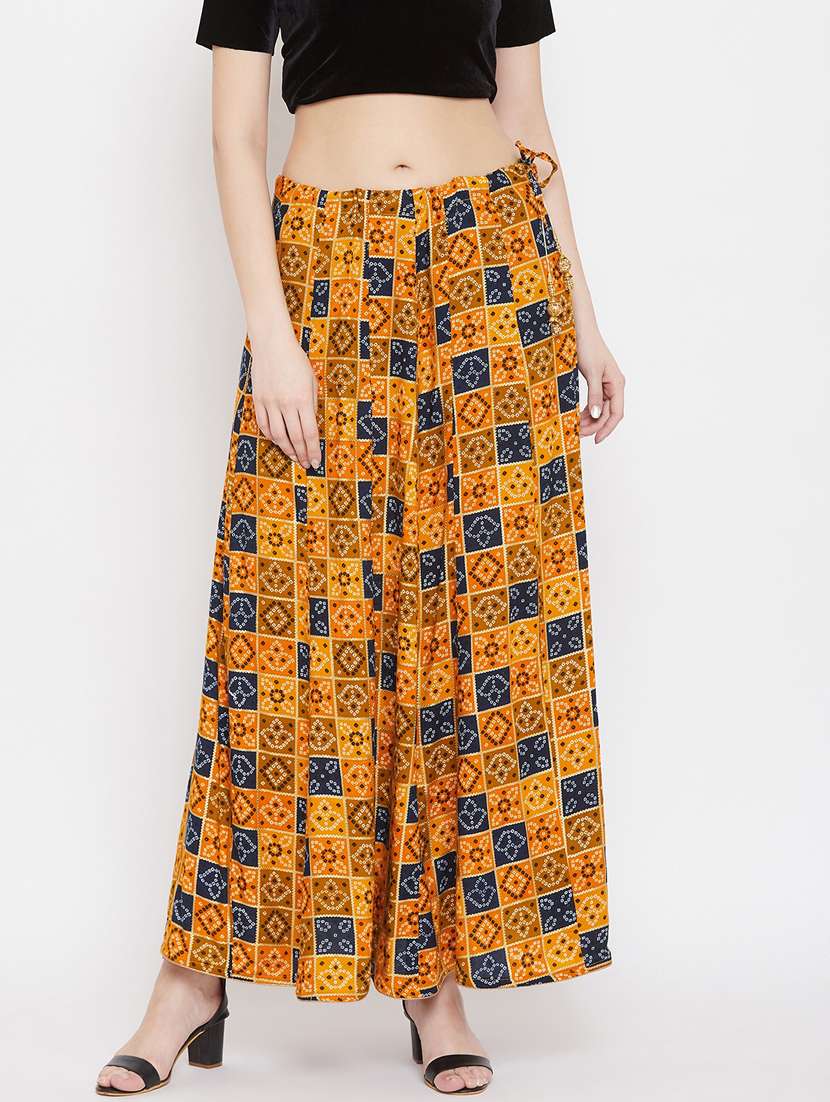 mustard rayon flared skirt