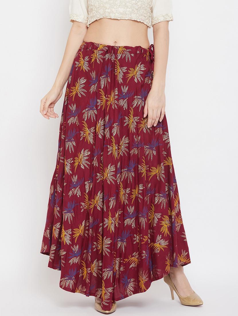 maroon rayon flared skirt