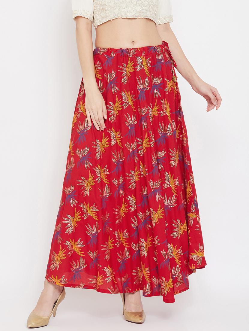 red rayon flared skirt - 17659245 -  Zoom Image - 0