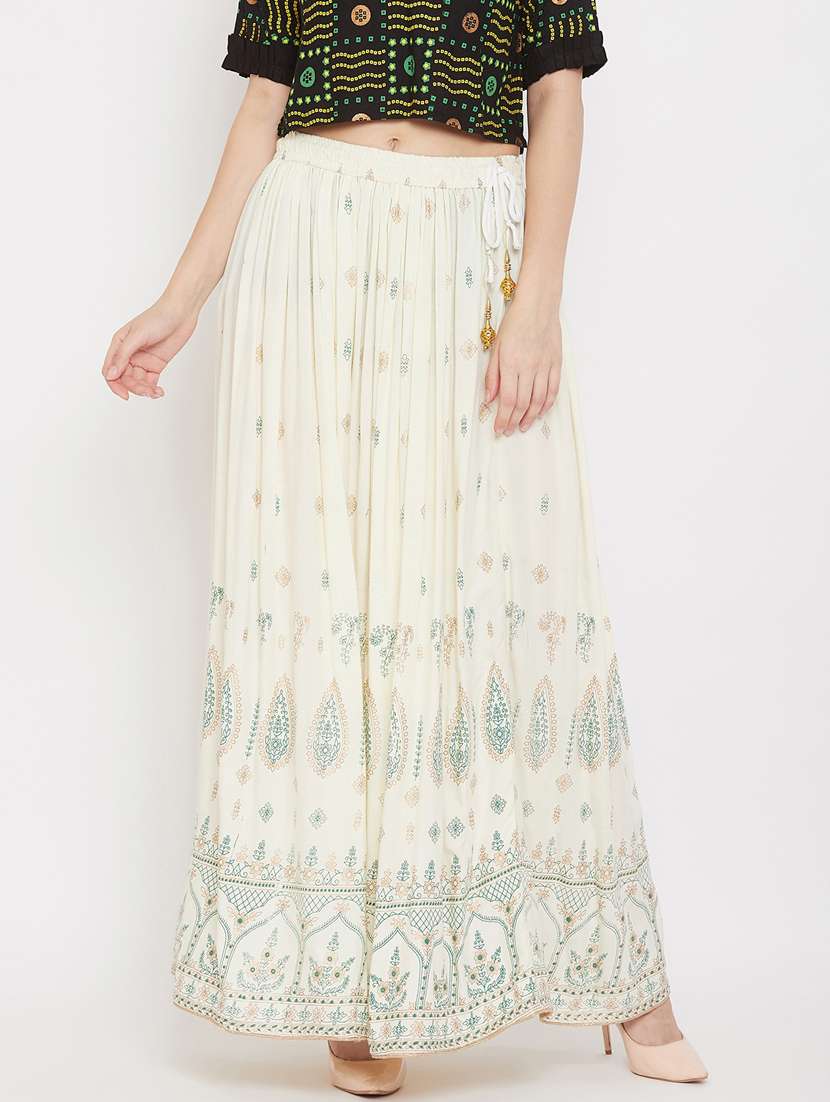 offwhite rayon flared skirt