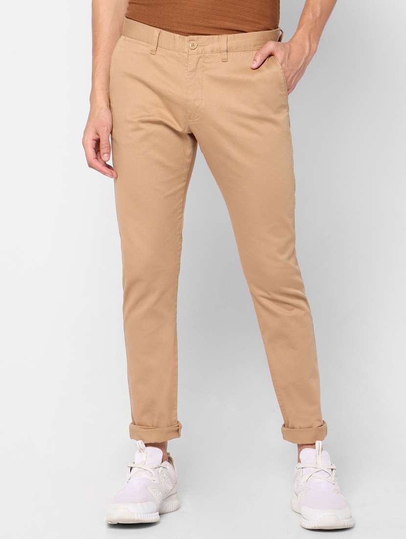 beige solid chinos