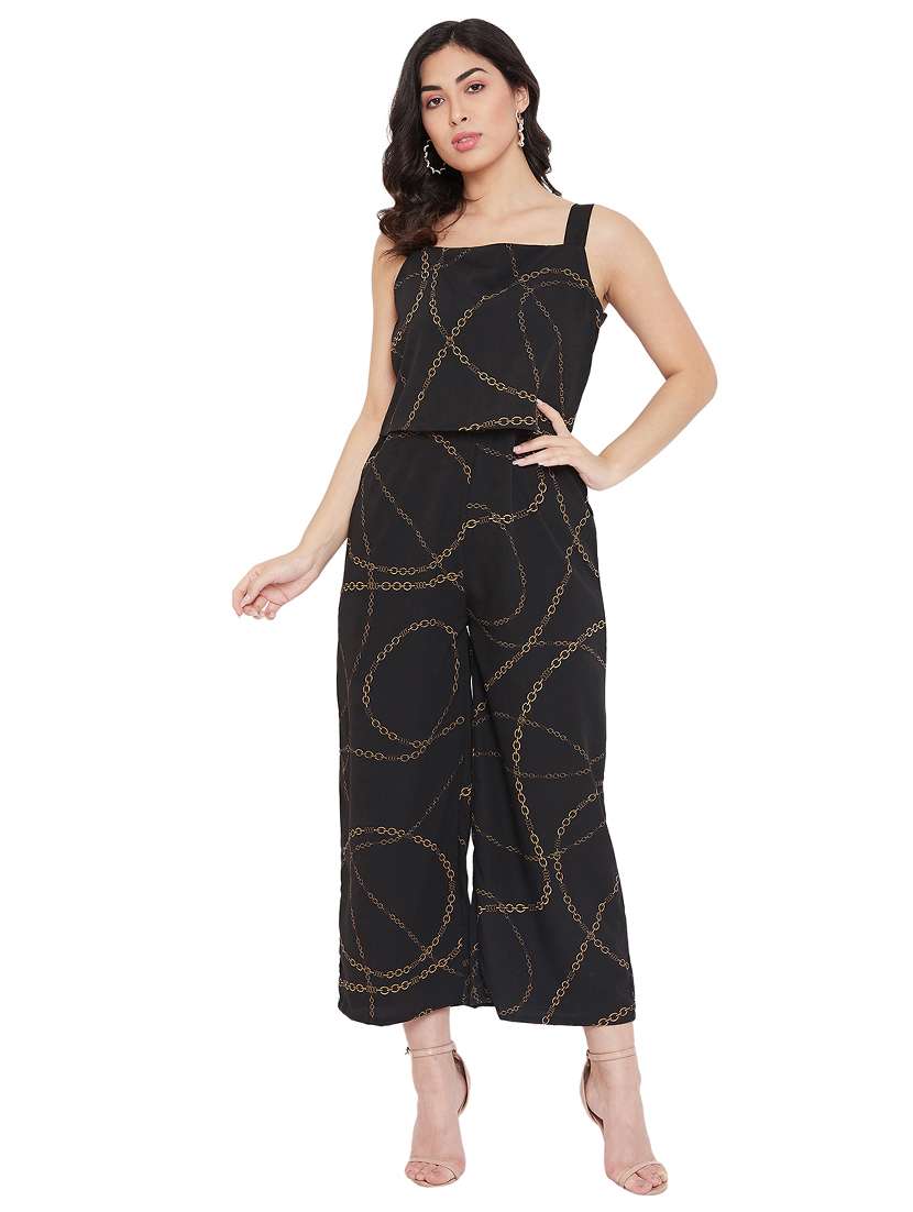 square neck printed full leg jumpsuit