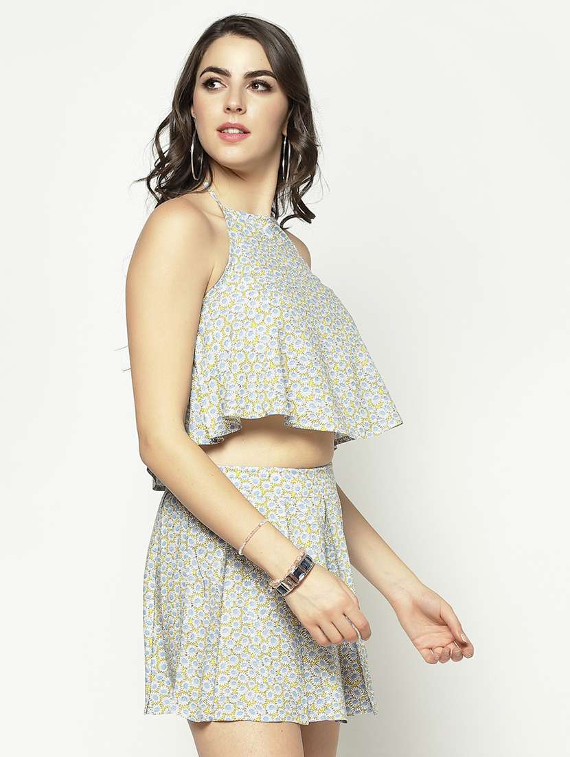 halter neck floral top with skirt set  - 17661243 -  Standard Image - 1