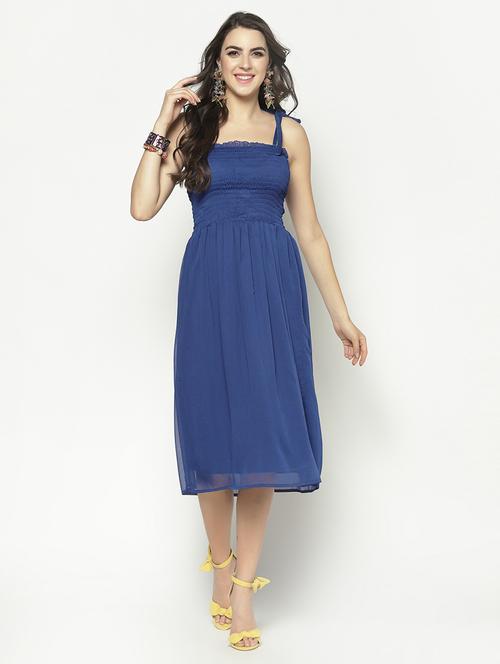 smocked detail solid midi dress  - 17661252 -  Standard Image - 0