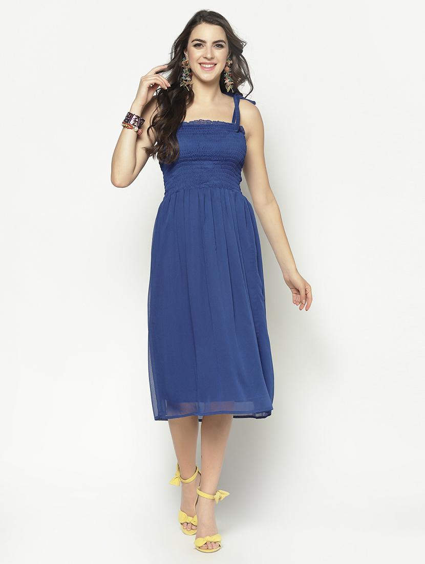 smocked detail solid midi dress  - 17661252 -  Zoom Image - 0
