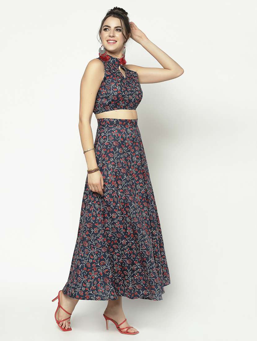 halter neck printed top with skirt set  - 17661255 -  Standard Image - 1