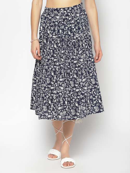 navy blue floral flared skirt - 17661265 -  Standard Image - 0