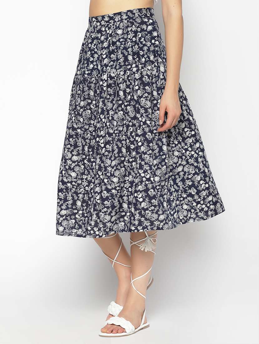 navy blue floral flared skirt - 17661265 -  Standard Image - 1