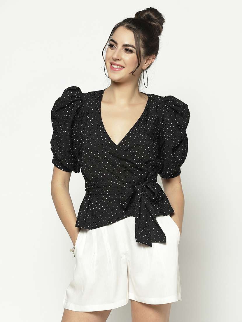 women's wrap overlap neck top - 17661294 - Zoom Image - 0