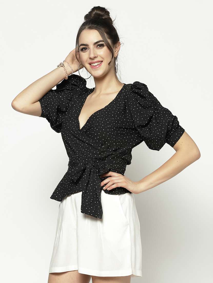 women's wrap overlap neck top - 17661294 - Standard Image - 1