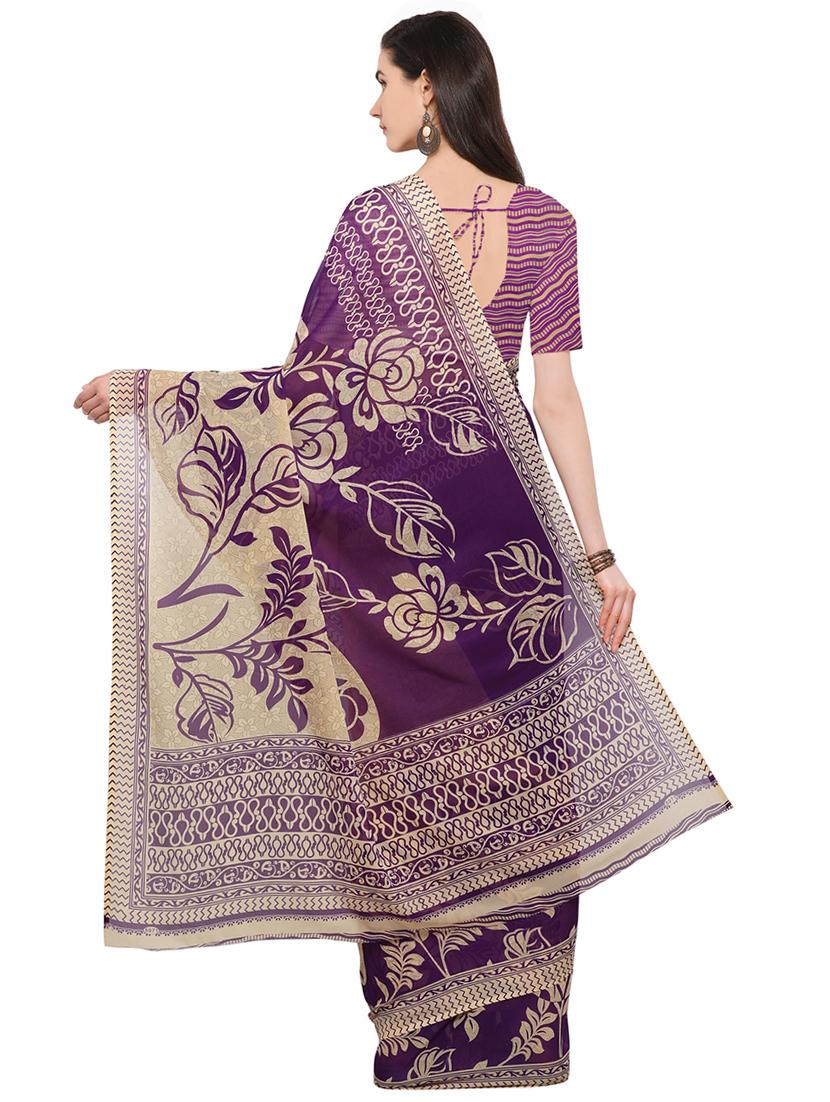 purple printed saree with blouse - 17661545 -  Standard Image - 1