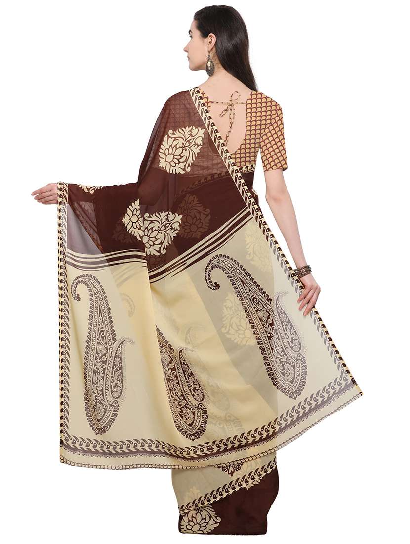 brown printed saree with blouse - 17661546 -  Standard Image - 1