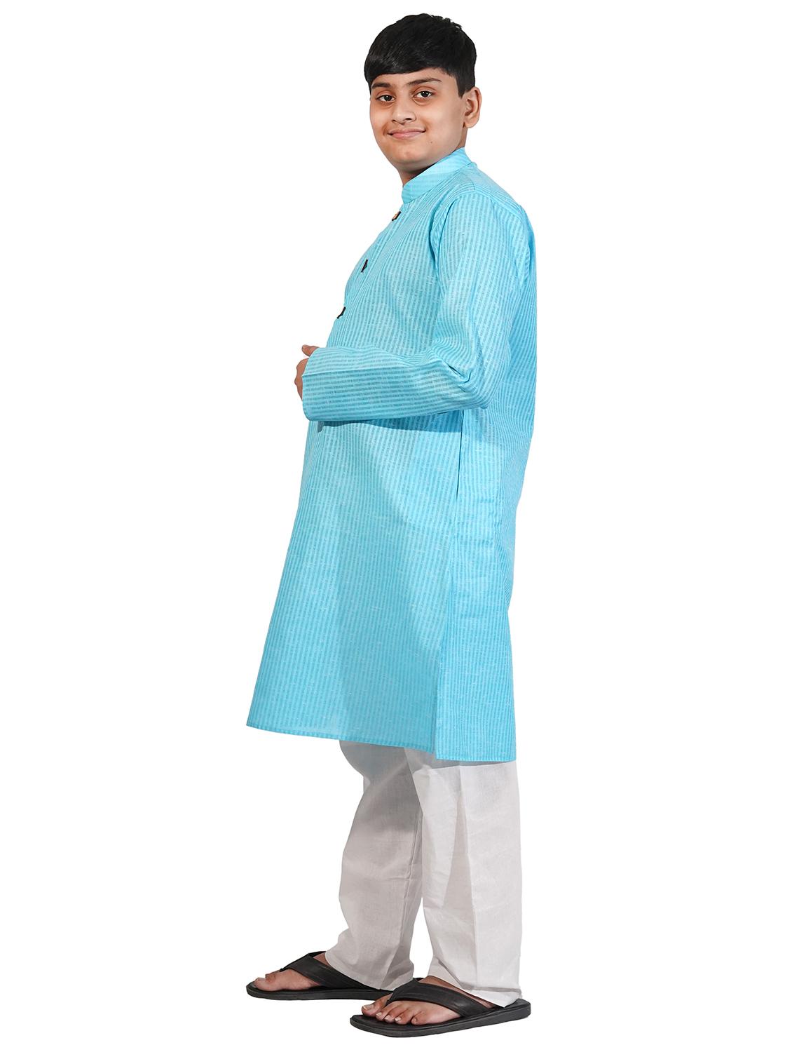 light blue striped kurta pajama set - 17662395 - Standard Image - 1