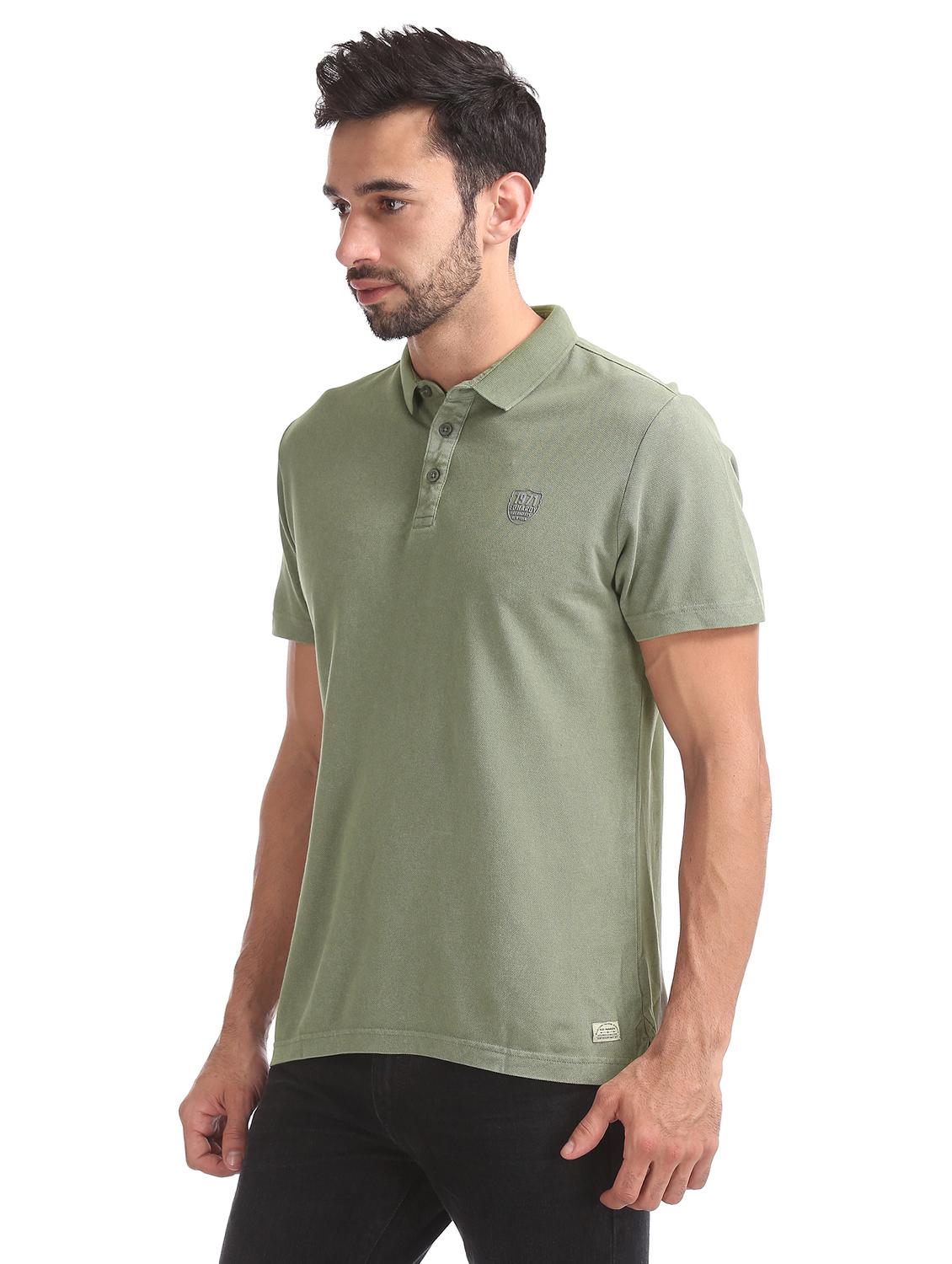 olive green solid collared t-shirt - 17662506 - Standard Image - 1