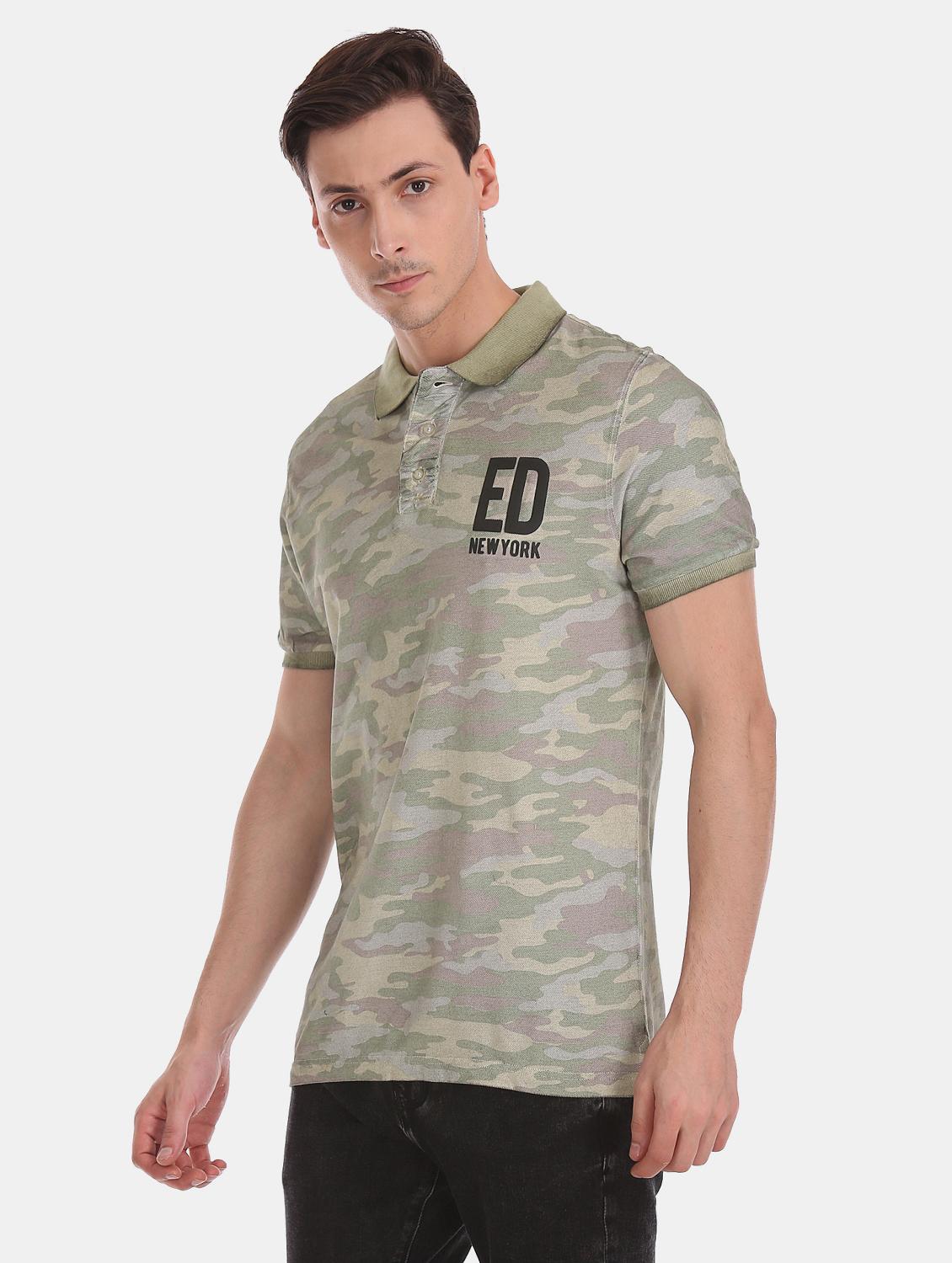 olive green camouflage polo t-shirt - 17662617 - Standard Image - 1