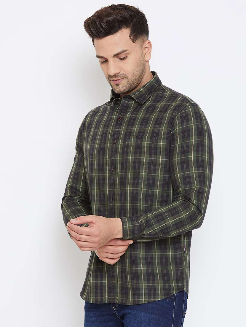 olive green checkered casual shirt - 17663257 -  Standard Image - 1