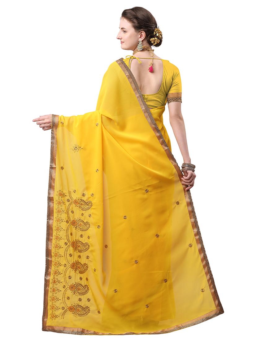 mustard embroidered saree with blouse - 17664501 -  Standard Image - 1