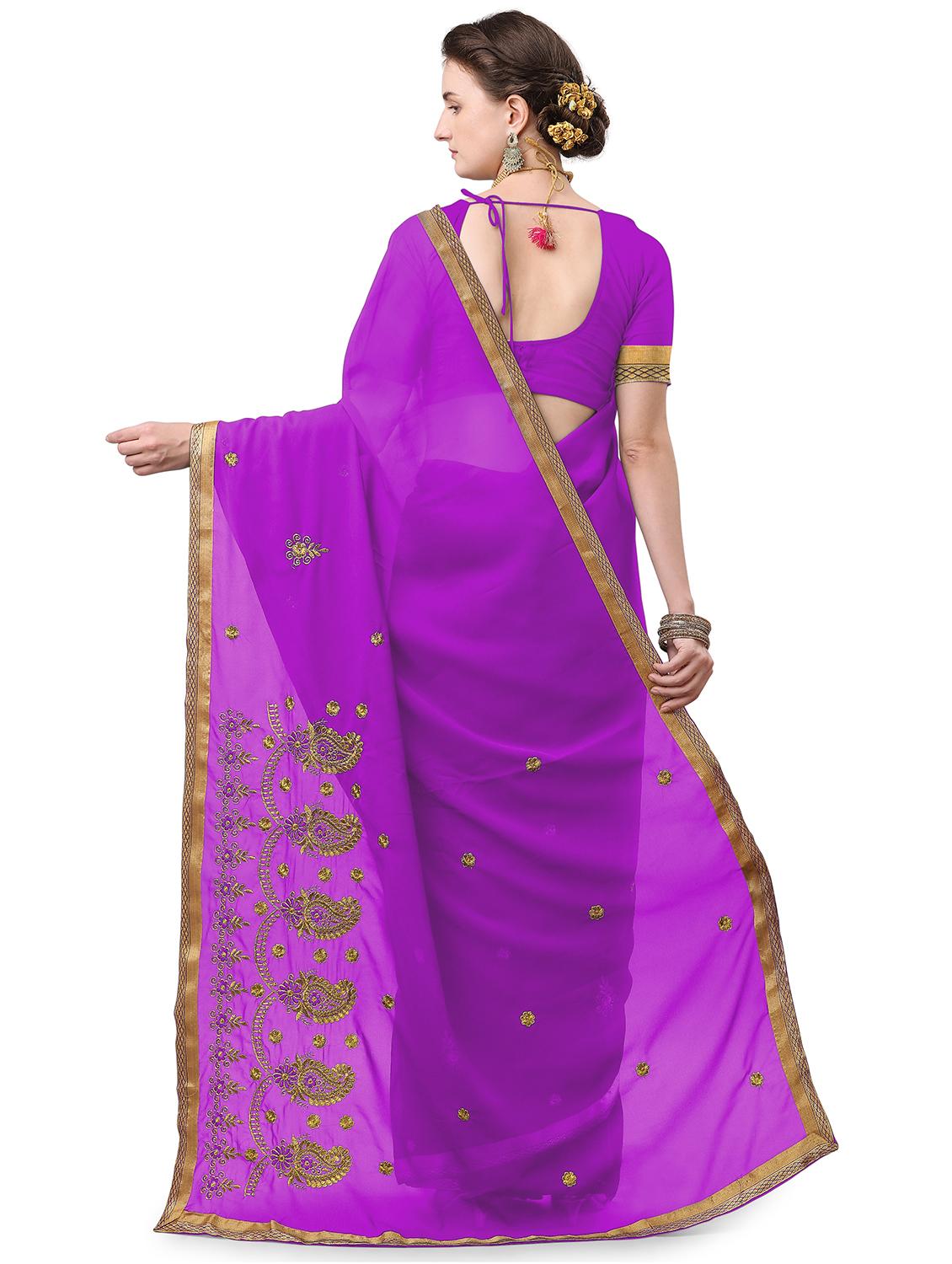purple embroidered saree with blouse - 17664506 - Standard Image - 1