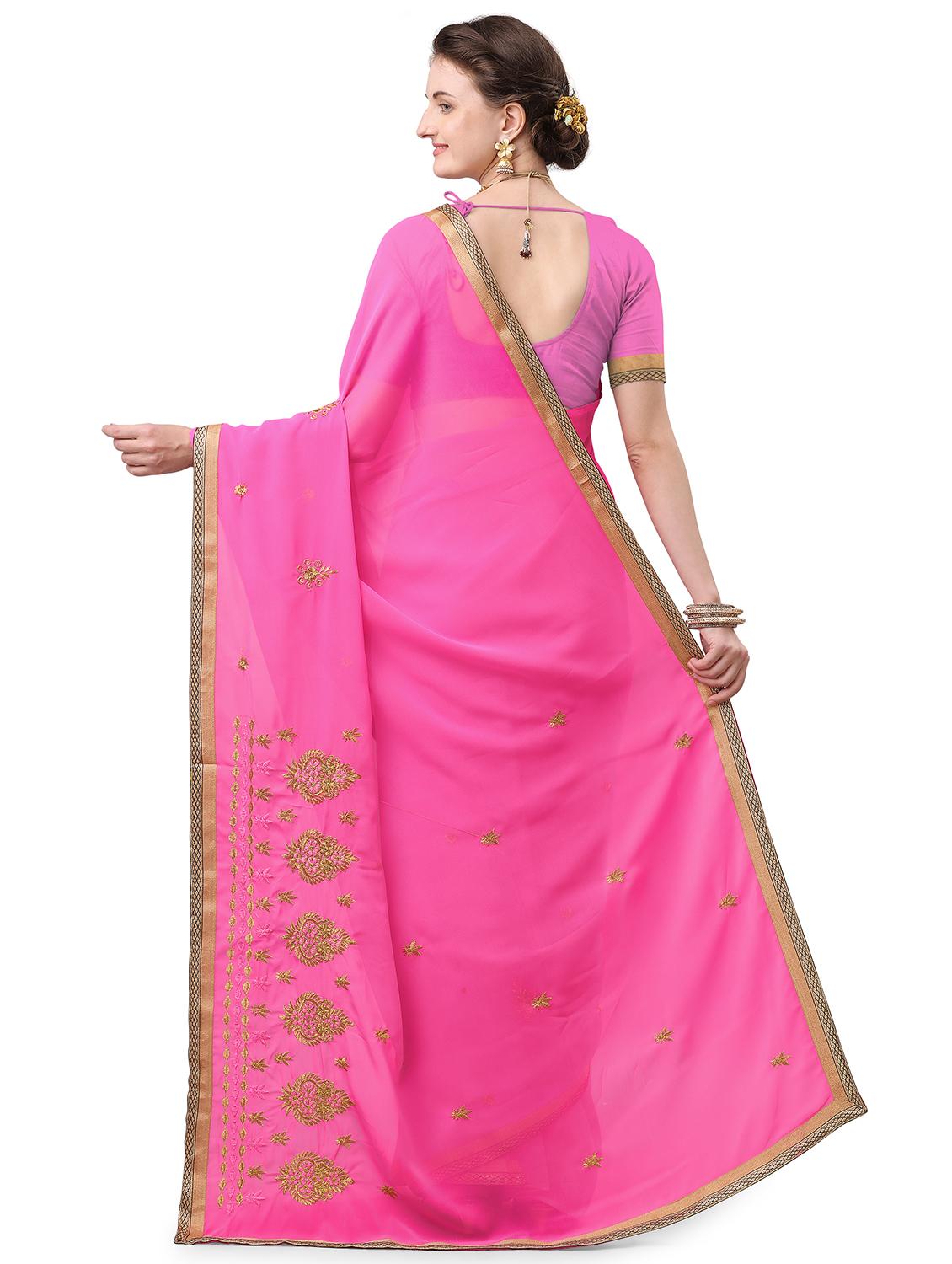 pink embroidered saree with blouse - 17664514 -  Standard Image - 1