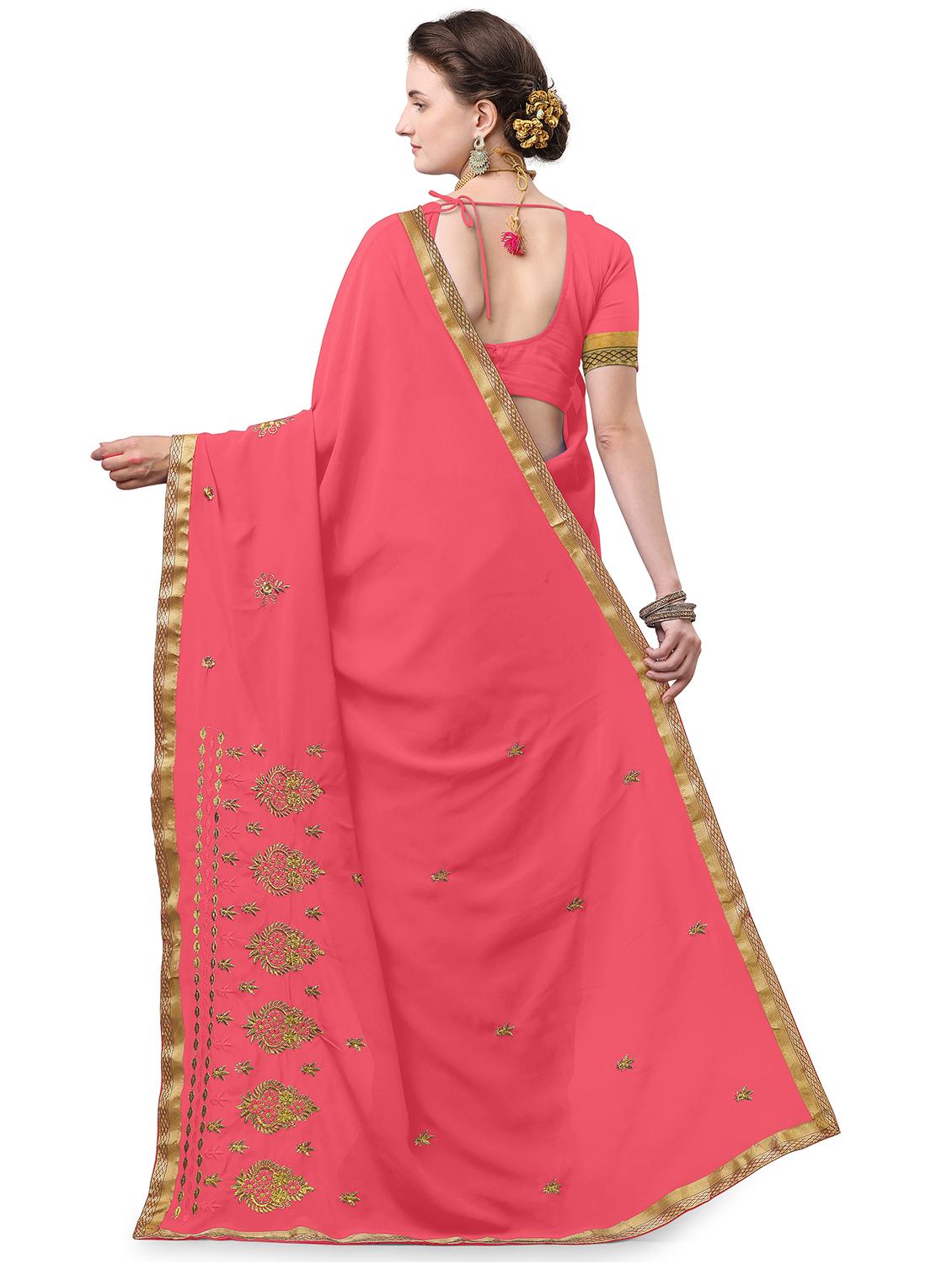pink embroidered saree with blouse - 17664521 - Standard Image - 1