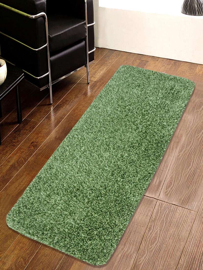 saral home green soft shaggy runner (45x120 cm)