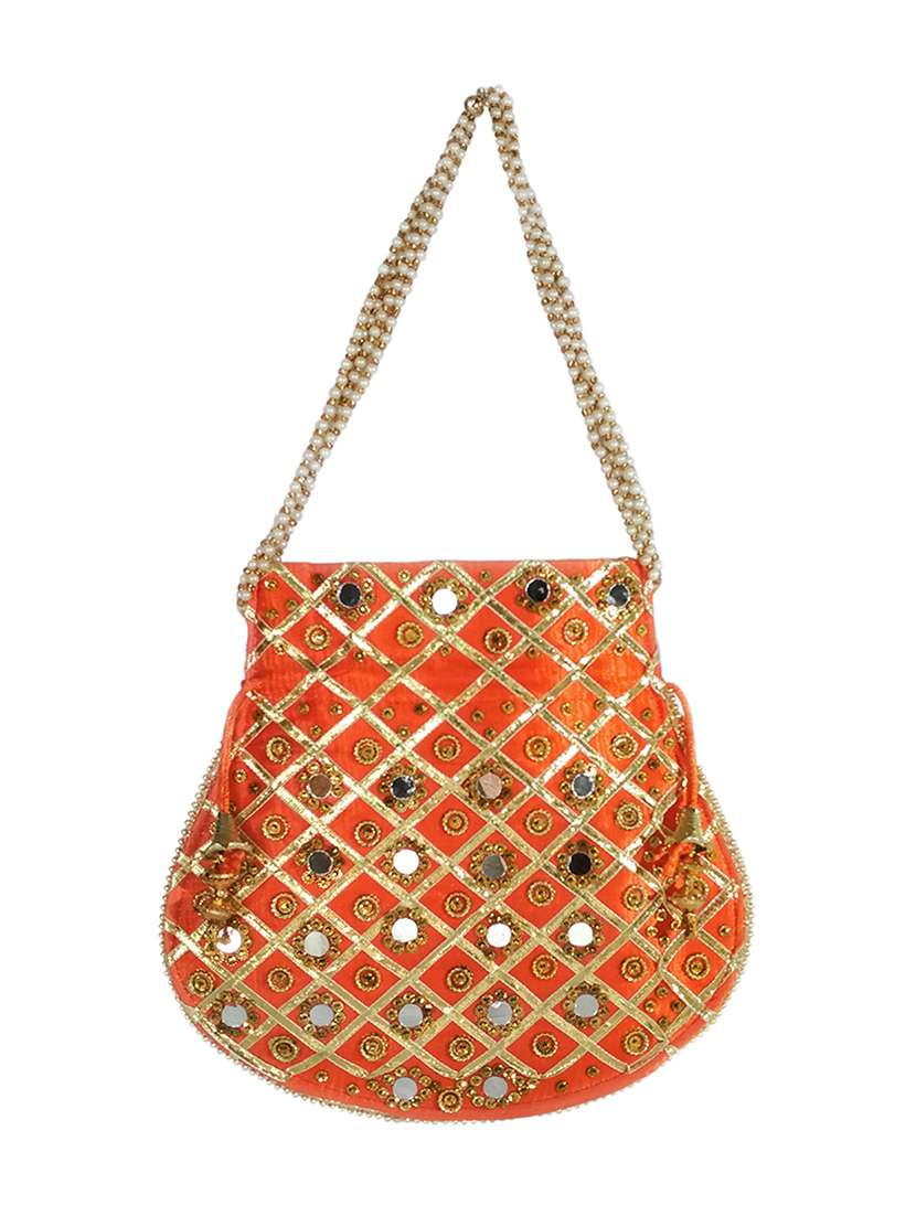 orange satin ethnic potli - 17665749 -  Standard Image - 1