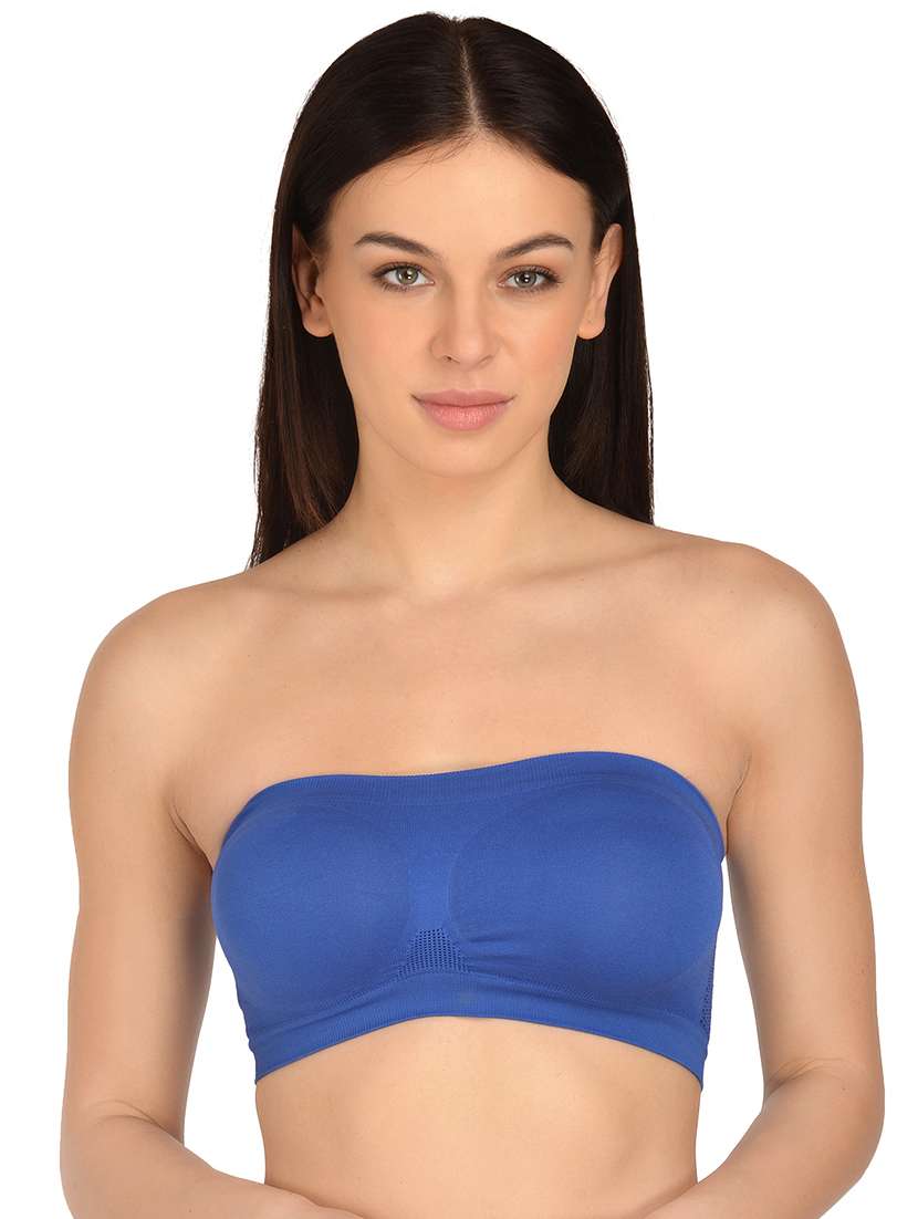 blue solid tube bra