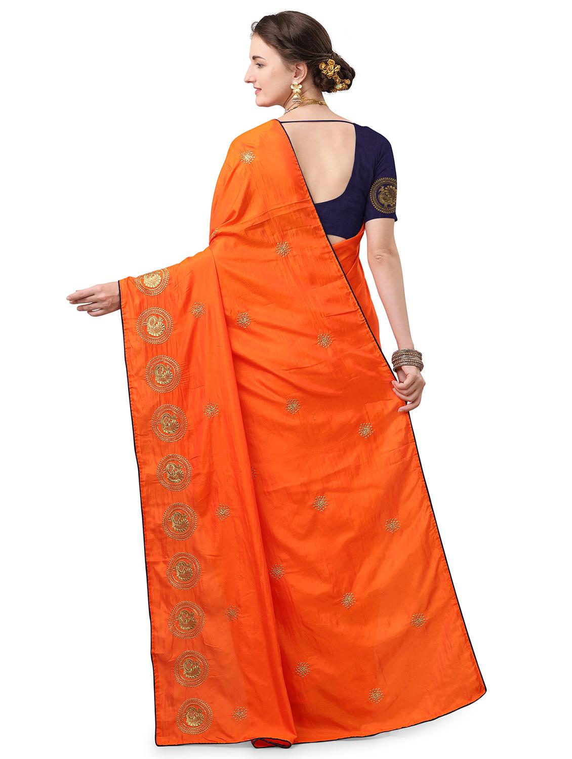 orange silk blend embroidered saree with blouse - 17665937 - Standard Image - 1