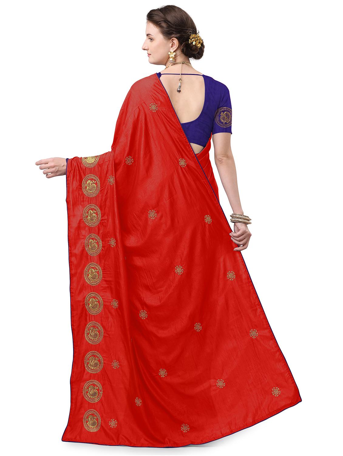 ethnic motifs embroidered saree with blouse - 17665943 -  Standard Image - 1