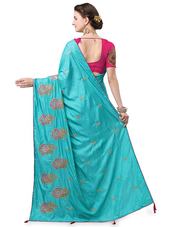 ethnic motifs embroidered saree with blouse - 17665956 - Standard Image - 1