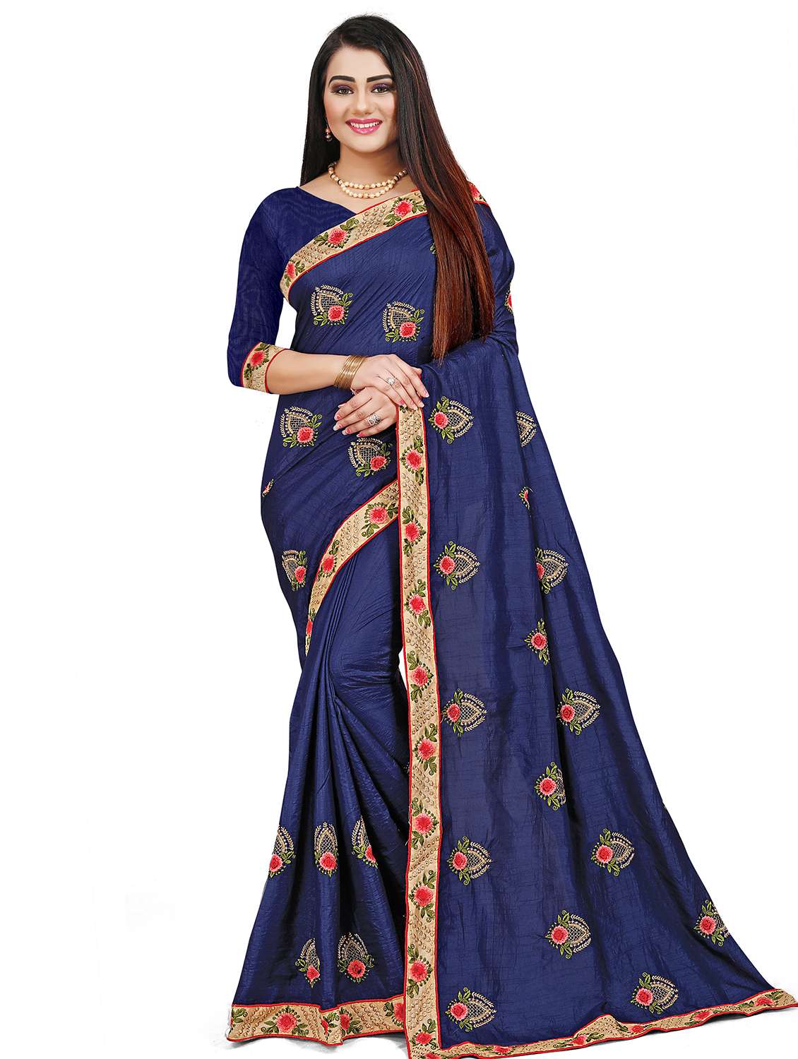 lace bordered embroidered saree