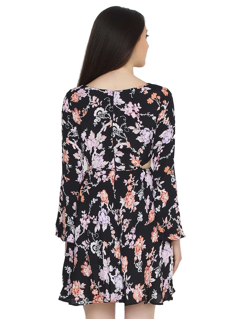 Boat Neck Floral A Line Dress